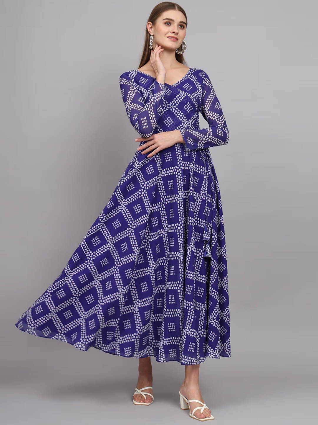 

Crally Bandhini Printed Georgette Maxi Dress, Blue
