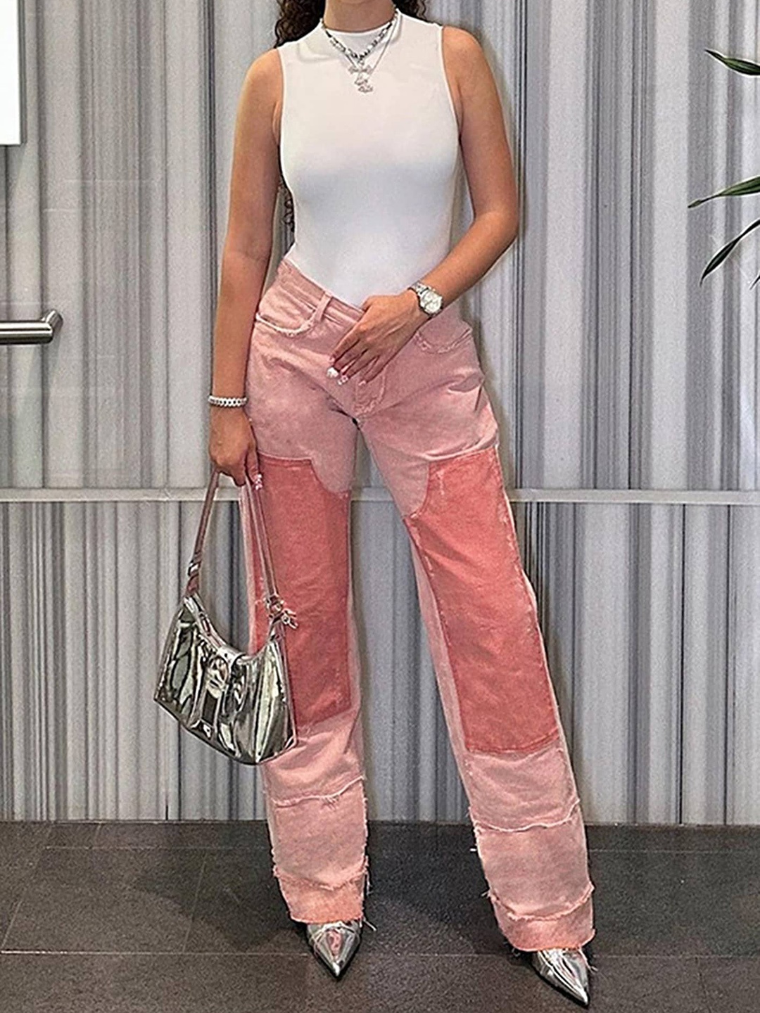 

LULU & SKY Women Straight Fit Low Rise Clean Look Pure Cotton Jeans, Pink