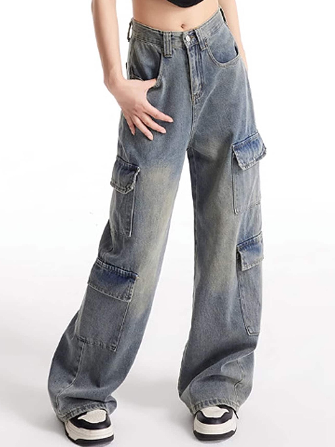 

LULU & SKY Women Wide Leg High-Rise Clean Look Heavy Fade Jeans, Blue