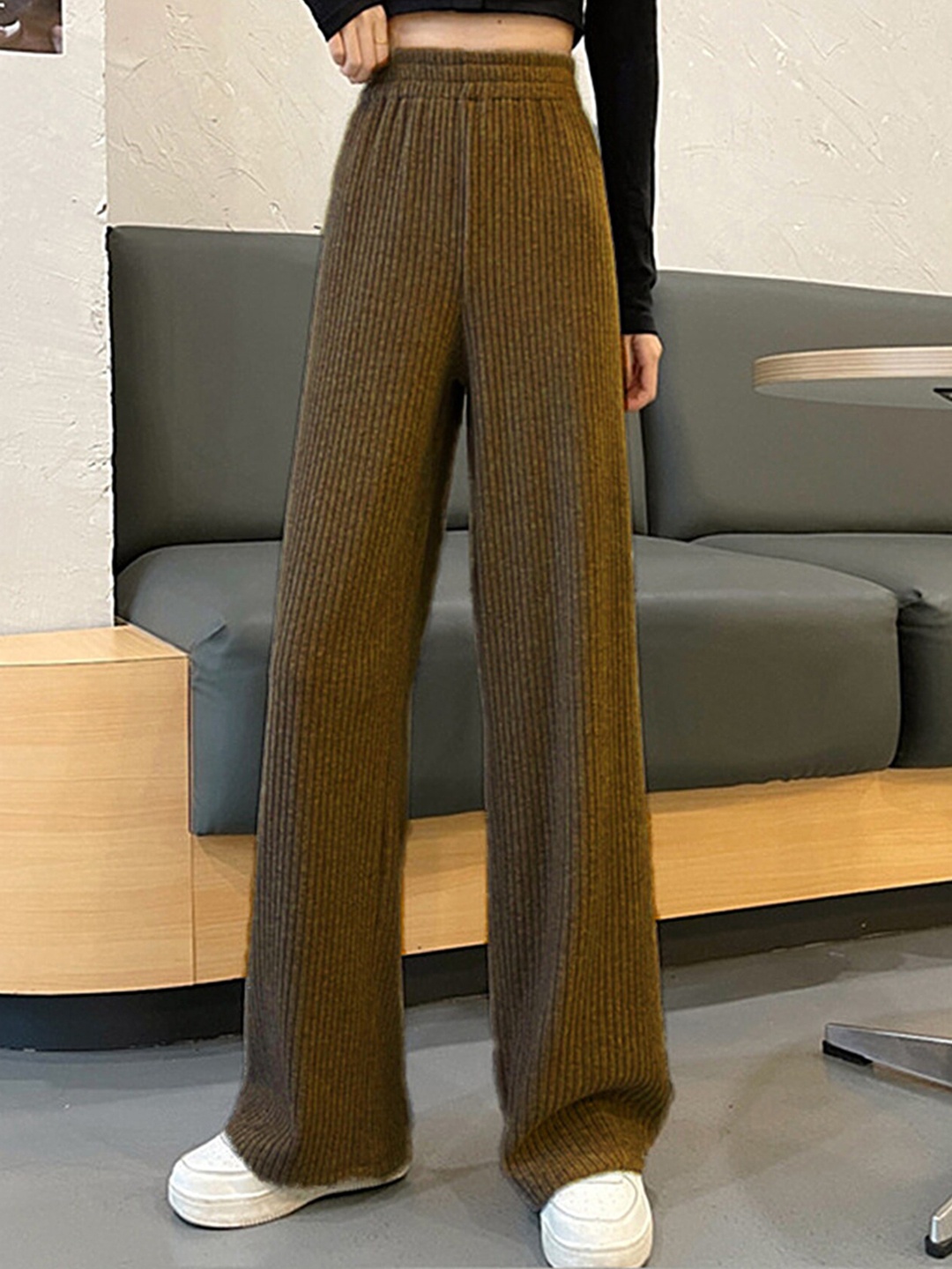 

LULU & SKY Women Straight Fit High Rise Trousers, Khaki