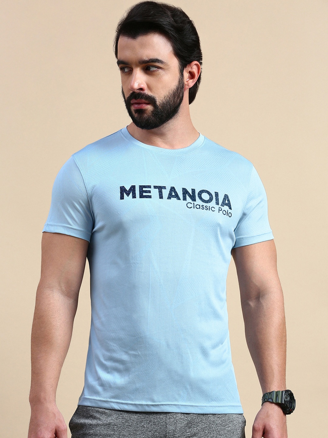 Classic Polo Typography Printed Antimicrobial Slim Fit T-shirt, Blue