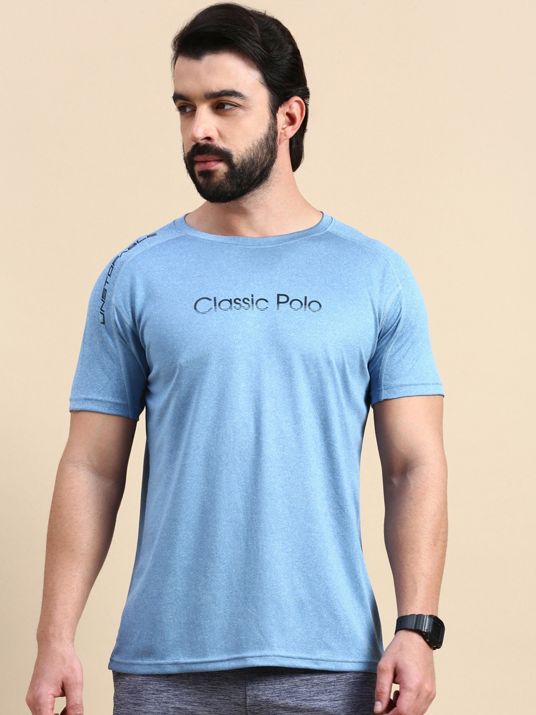 Classic Polo Typography Antimicrobial Raw Edge Slim Fit T-shirt, Blue