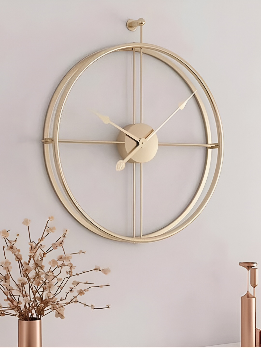 

Craftter Gold-Toned Round Analogue Metal Contemporary Double Ring Wall Clock