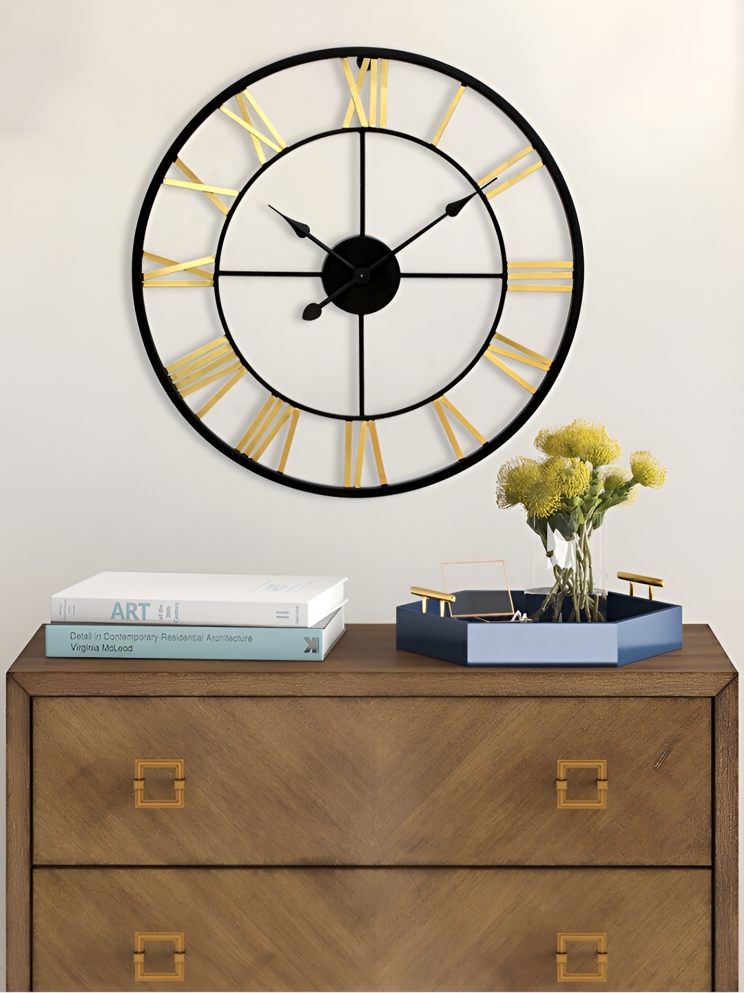 

Craftter Black & Gold-Toned Metal Roman Number Analogue Round Wall Clock
