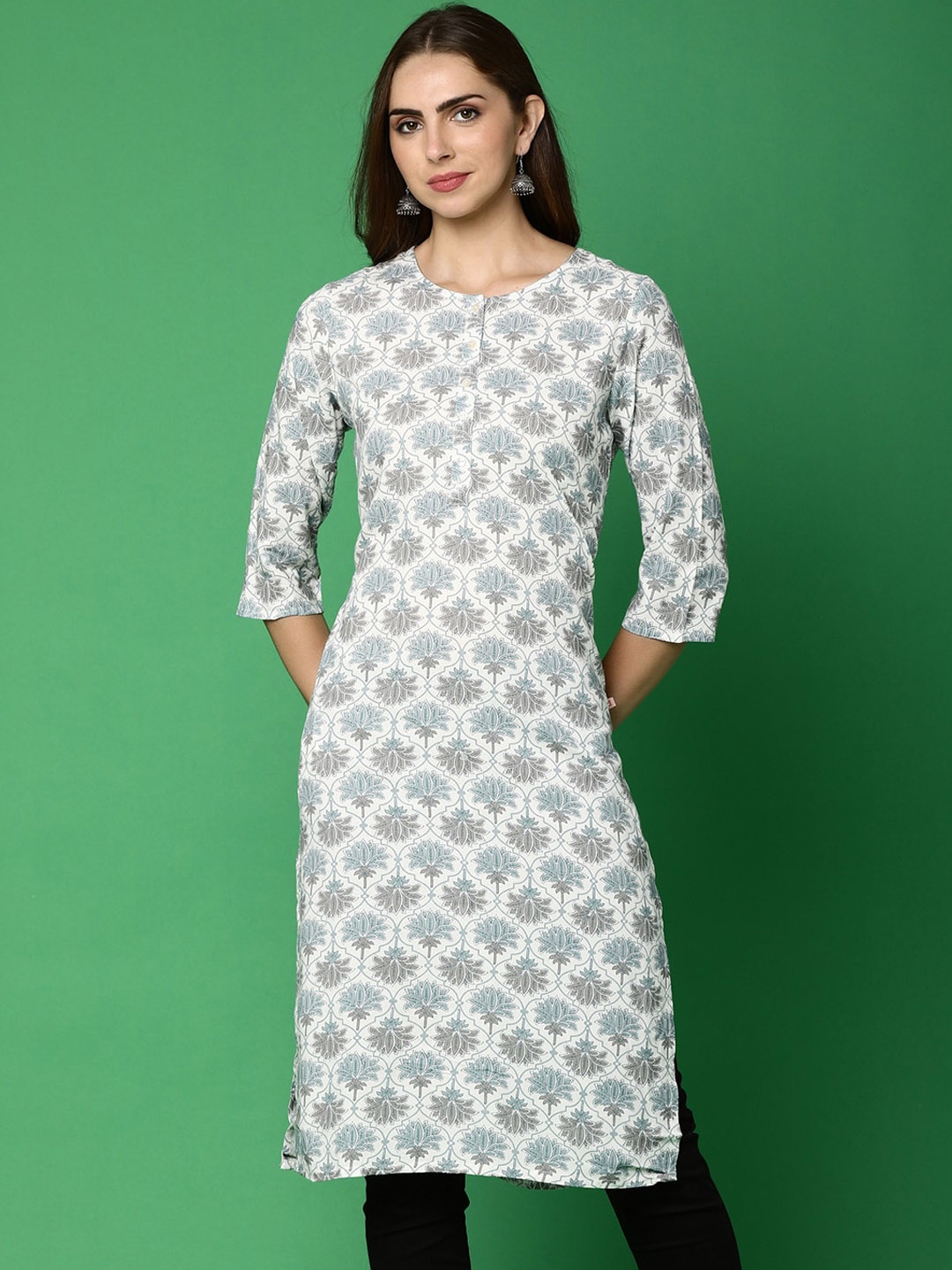 

V-Mart Ethnic Motifs Printed Straight Kurta, Off white