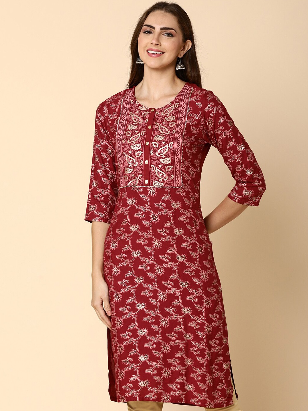 

V-Mart Ethnic Motifs Printed Kurta, Pink