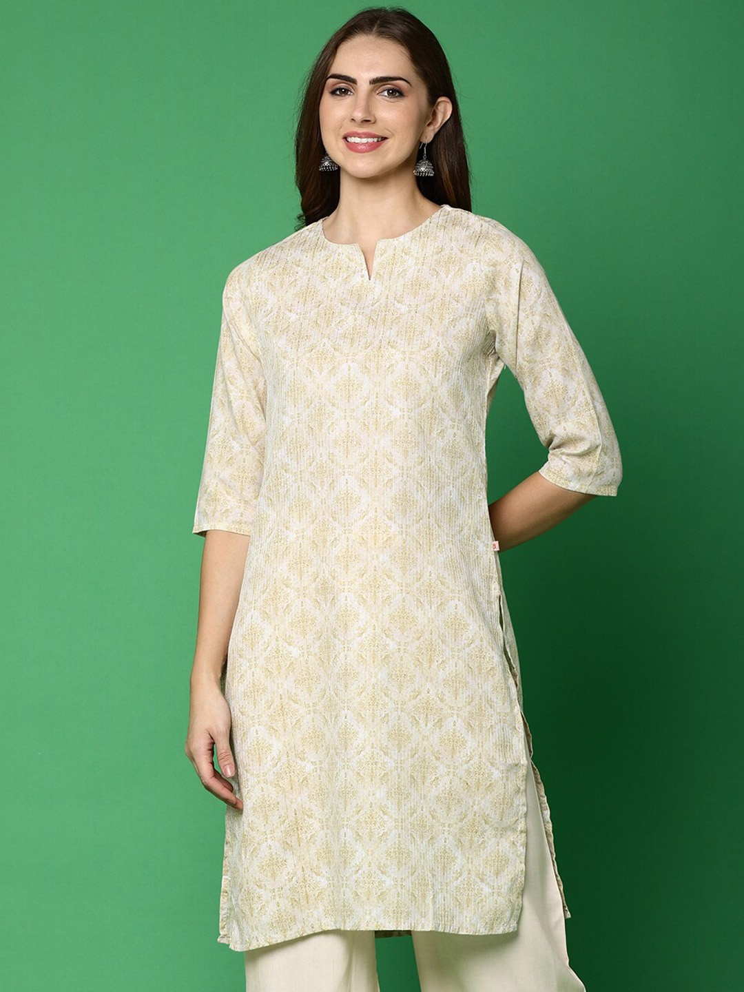 

V-Mart Ethnic Motifs Printed Cotton Kurta, Gold