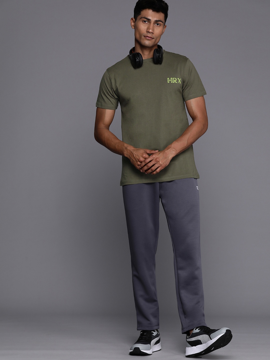 

HRX by Hrithik Roshan Men Brand Logo Printed Pure Cotton Sports T-shirt, Olive