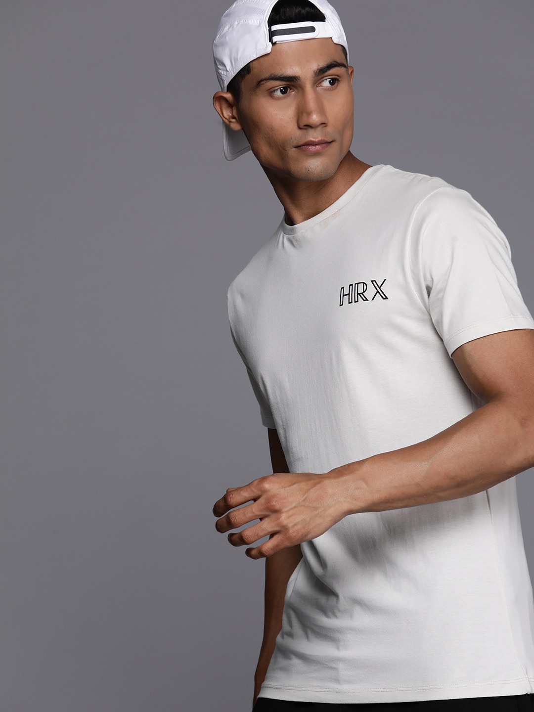 

HRX by Hrithik Roshan Men Brand Logo Printed Pure Cotton Sports T-shirt, Grey