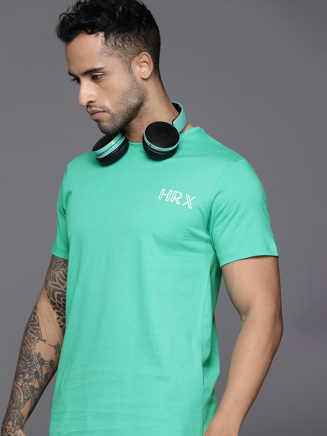 

HRX by Hrithik Roshan Men Brand Logo Printed Pure Cotton T-shirt, Sea green