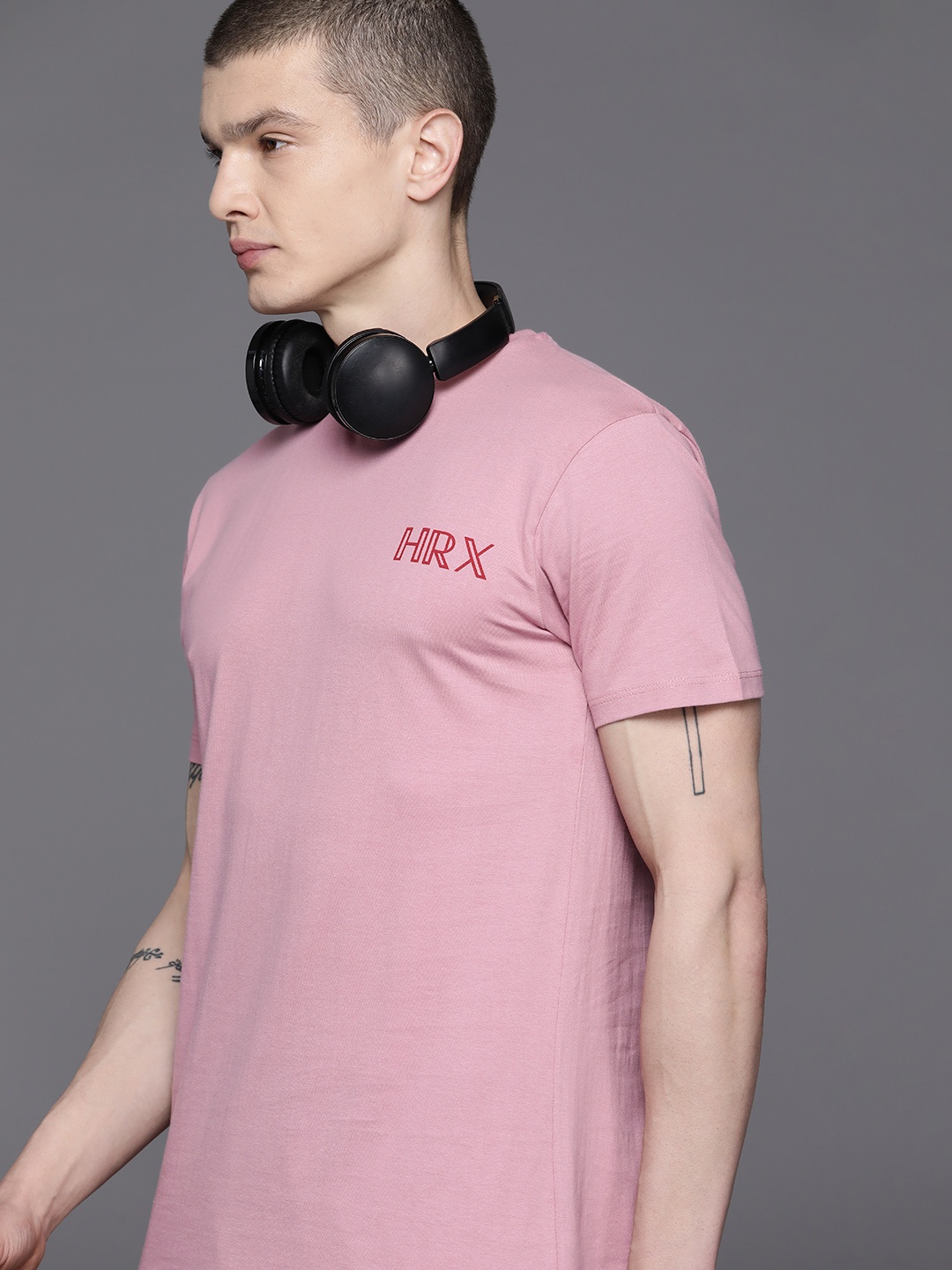 

HRX by Hrithik Roshan Men Brand Logo Printed Pure Cotton T-shirt, Pink