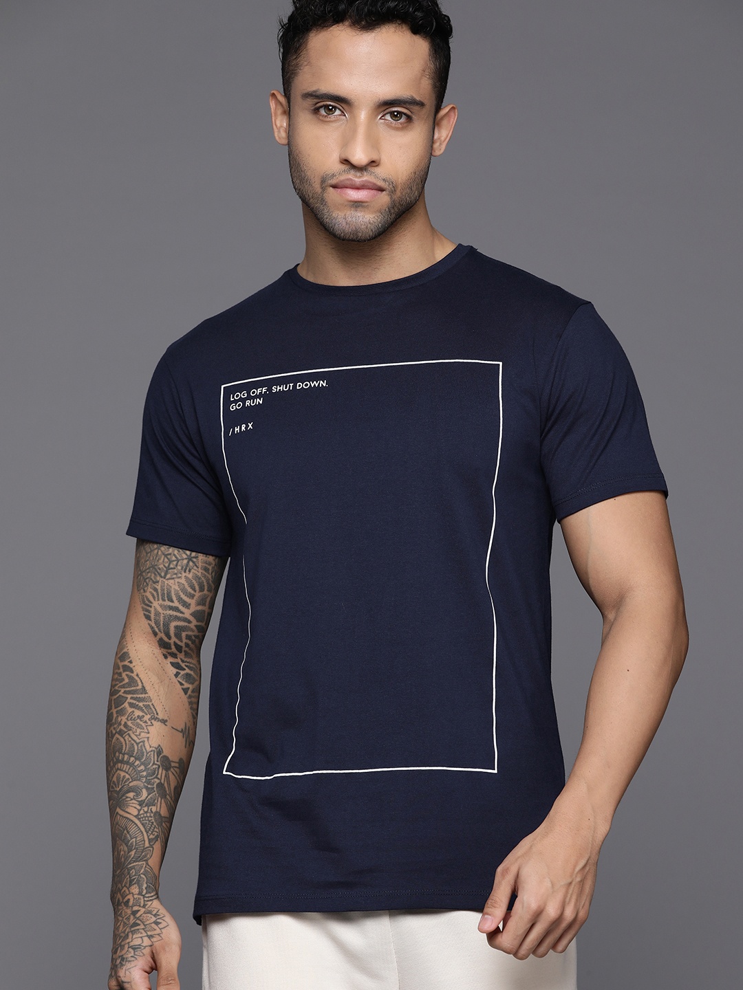 

HRX by Hrithik Roshan Men Typography Printed T-shirt, Navy blue