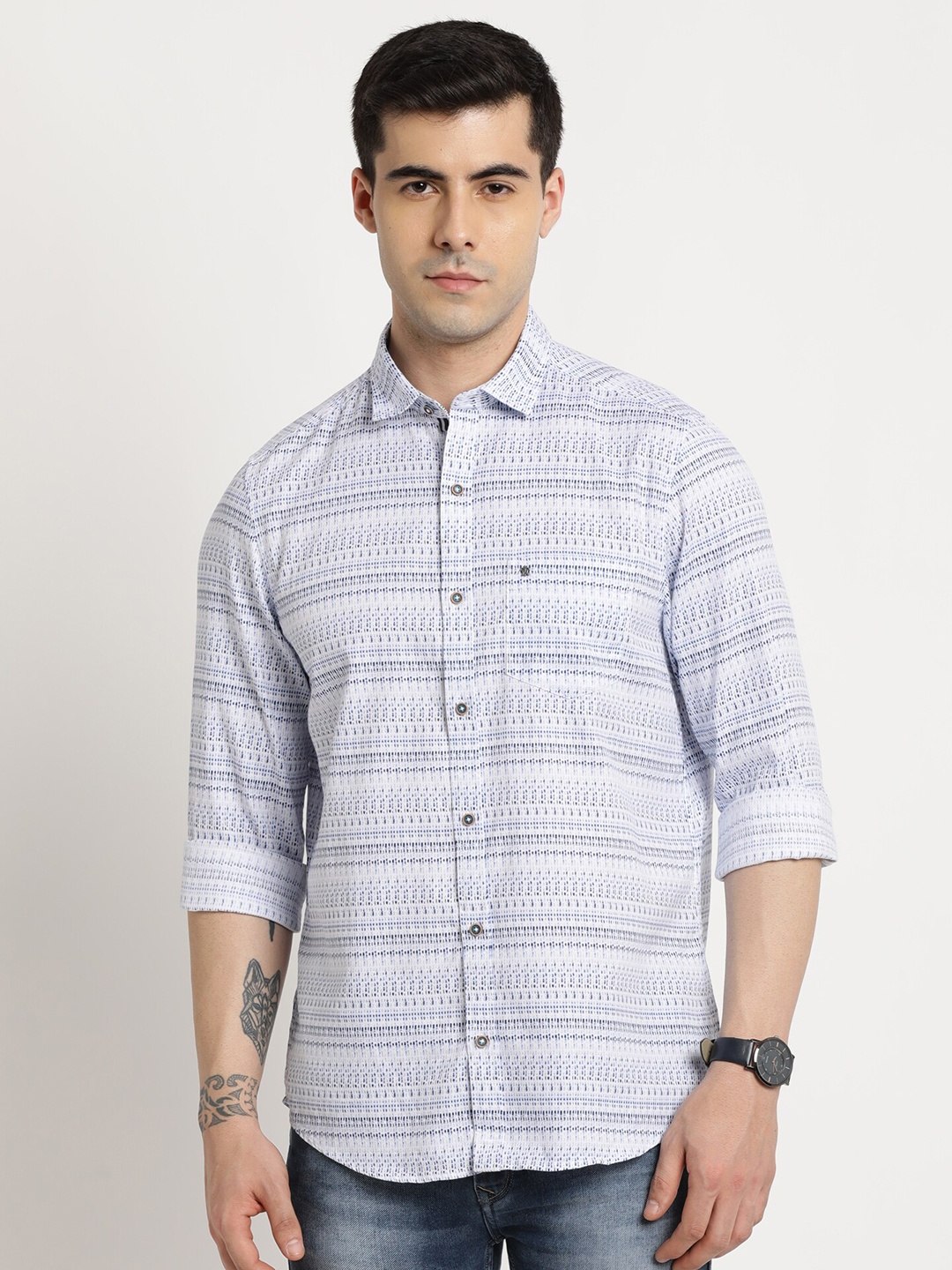 

Turtle Classic Slim Fit Cotton Opaque Printed Casual Shirt, Grey