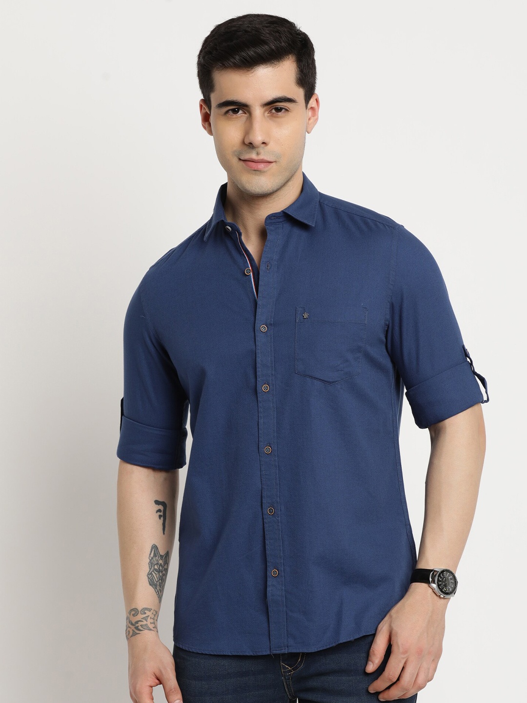 

Turtle Slim Fit Spread Collar Cotton Casual Shirt, Navy blue