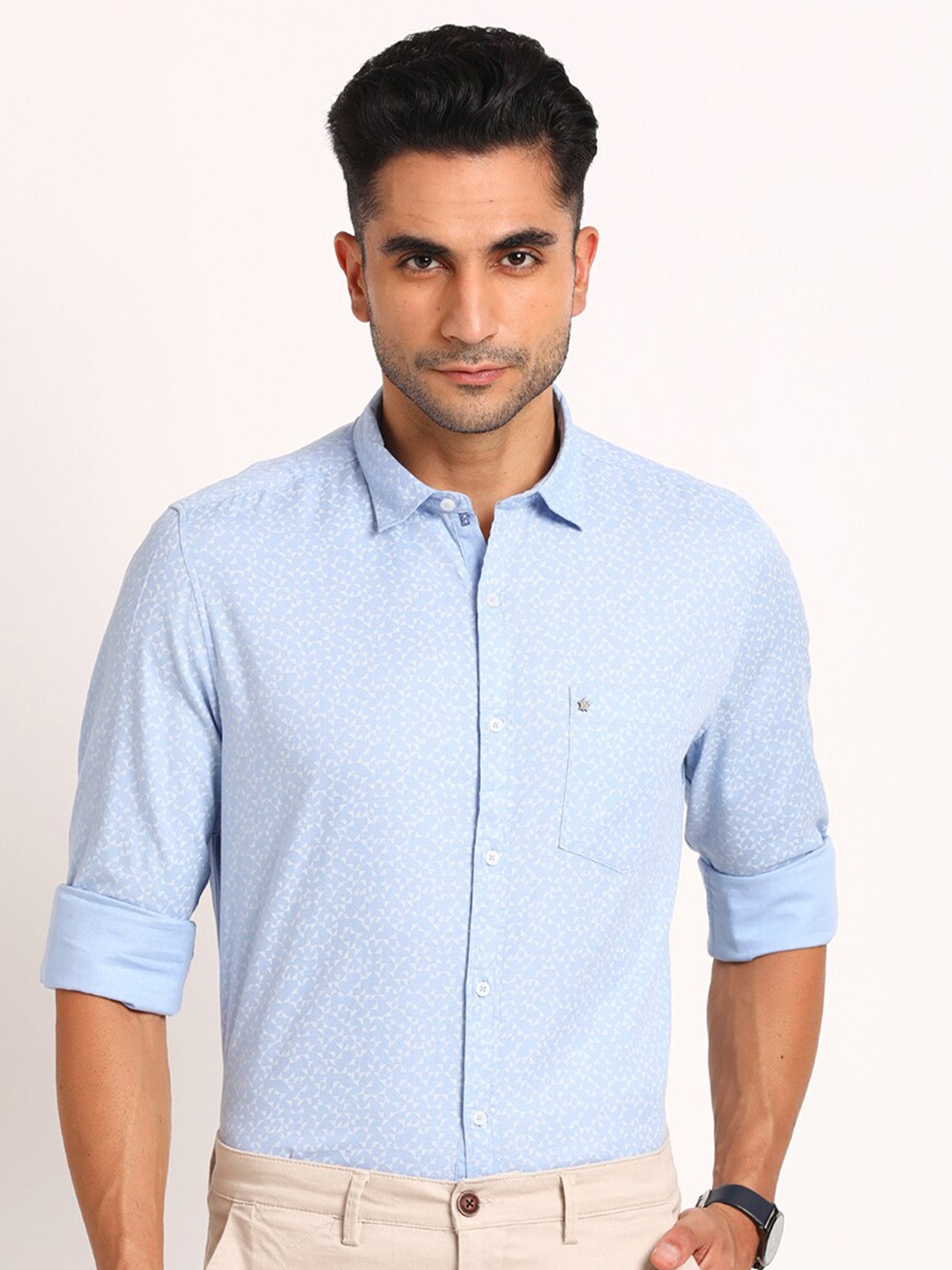 

Turtle Classic Slim Fit Cotton Opaque Printed Casual Shirt, Blue