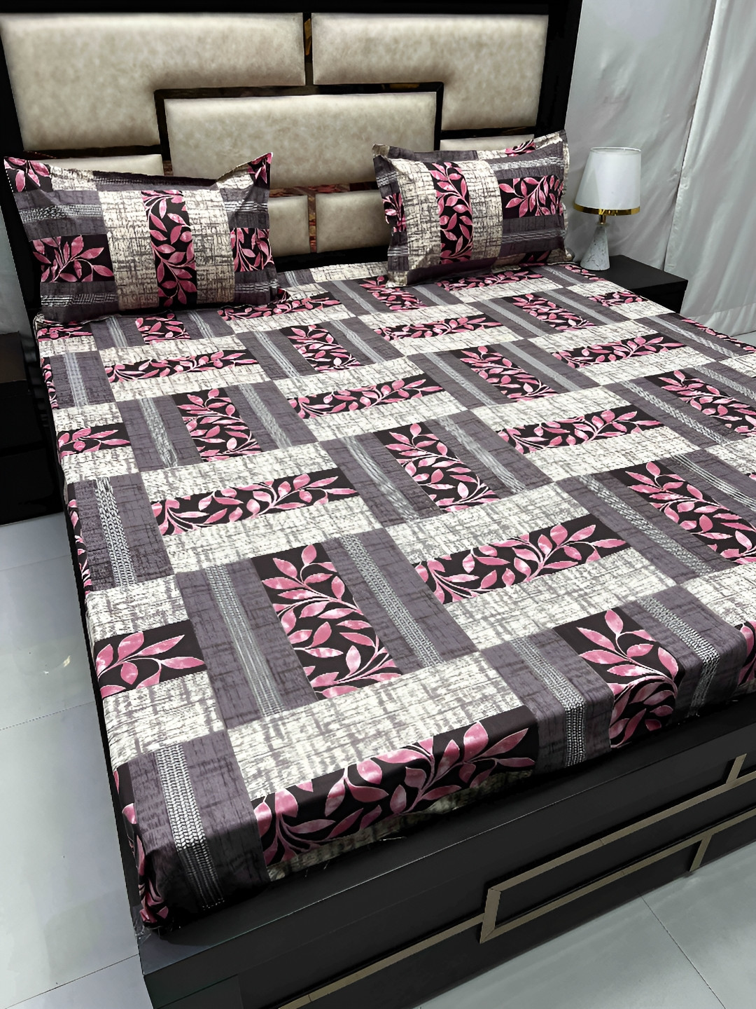 

Pure Decor Passion Grey Printed Pure Cotton 250 TC Queen Bedsheet With 2 Pillow Covers