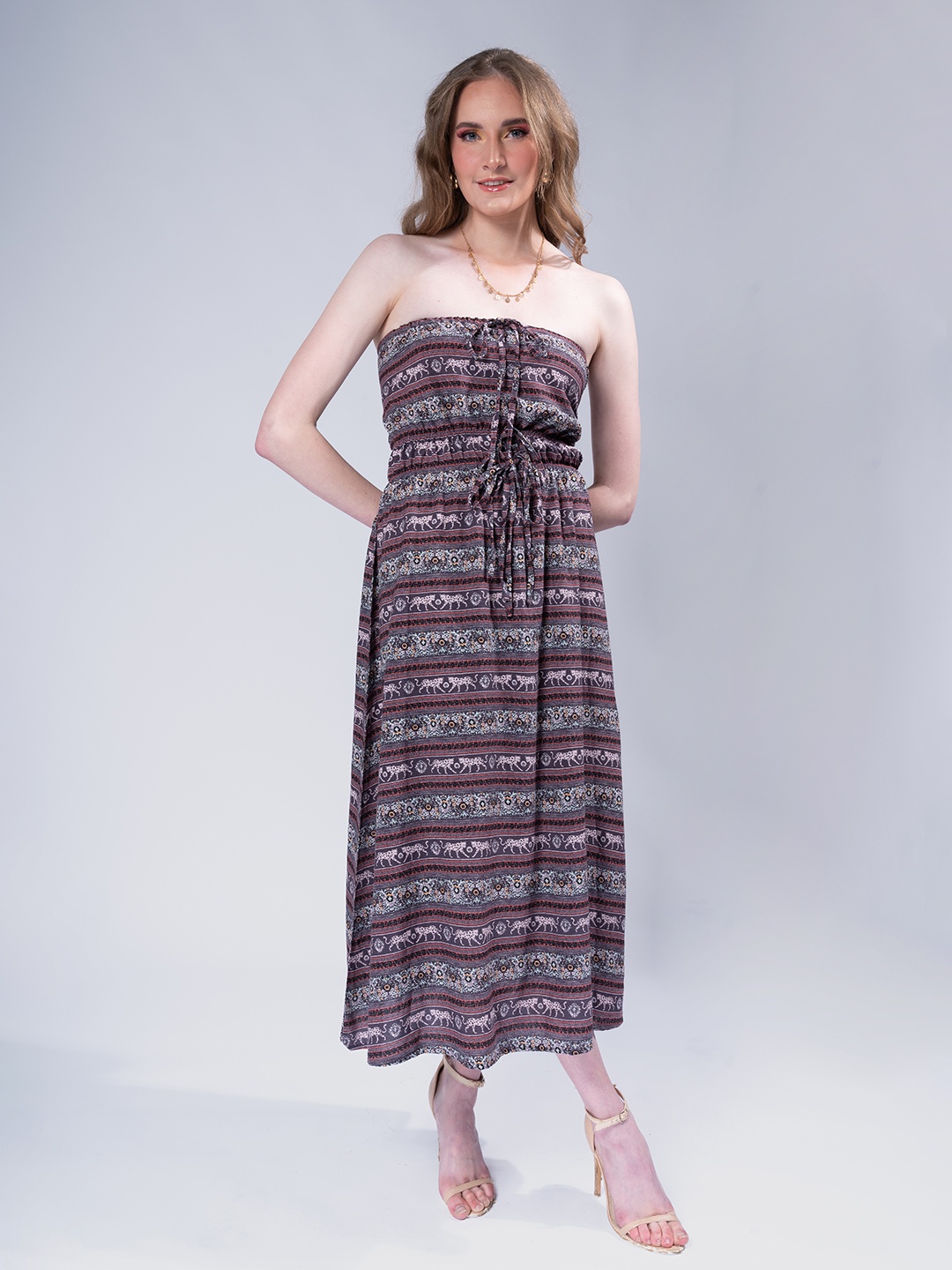 

Stylecast X Hersheinbox Printed Strapless Midi Dress, Grey