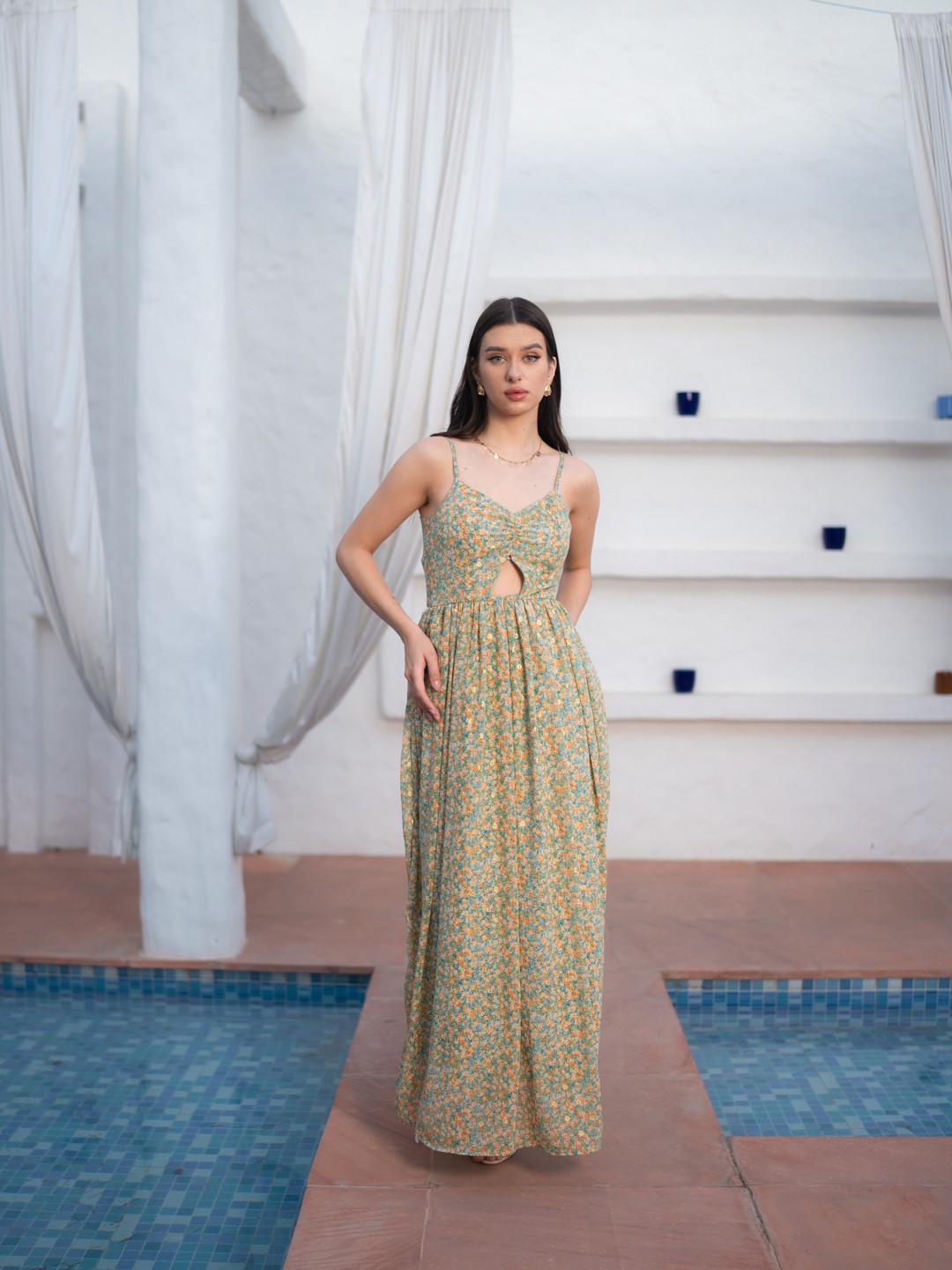 

Stylecast X Hersheinbox Floral Print Cut-Out Back Bow Maxi Dress, Green
