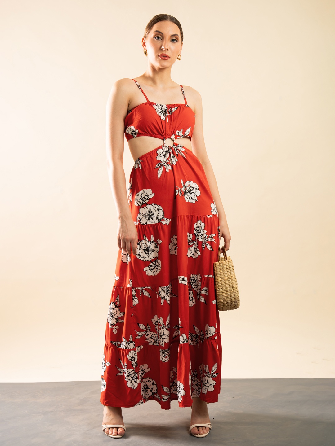 

Stylecast X Hersheinbox Shoulder Straps Floral Print Cut-Out Maxi Dress, Red