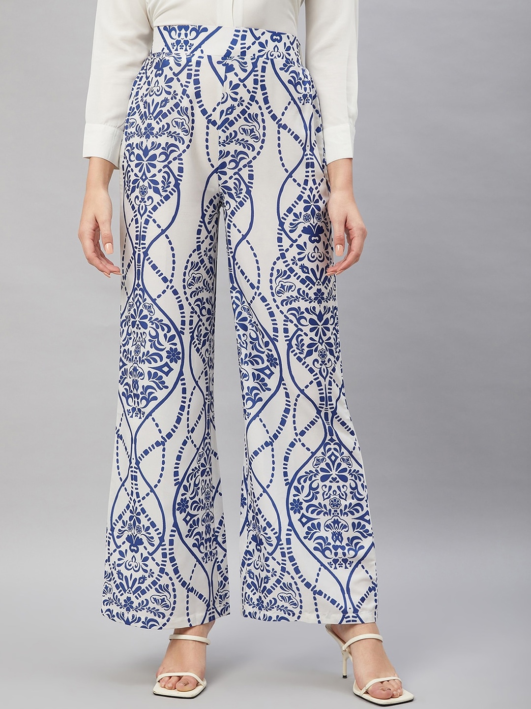 

Orchid Blues Women Ethnic Motifs Printed Flared High-Rise Parallel Trousers, Blue