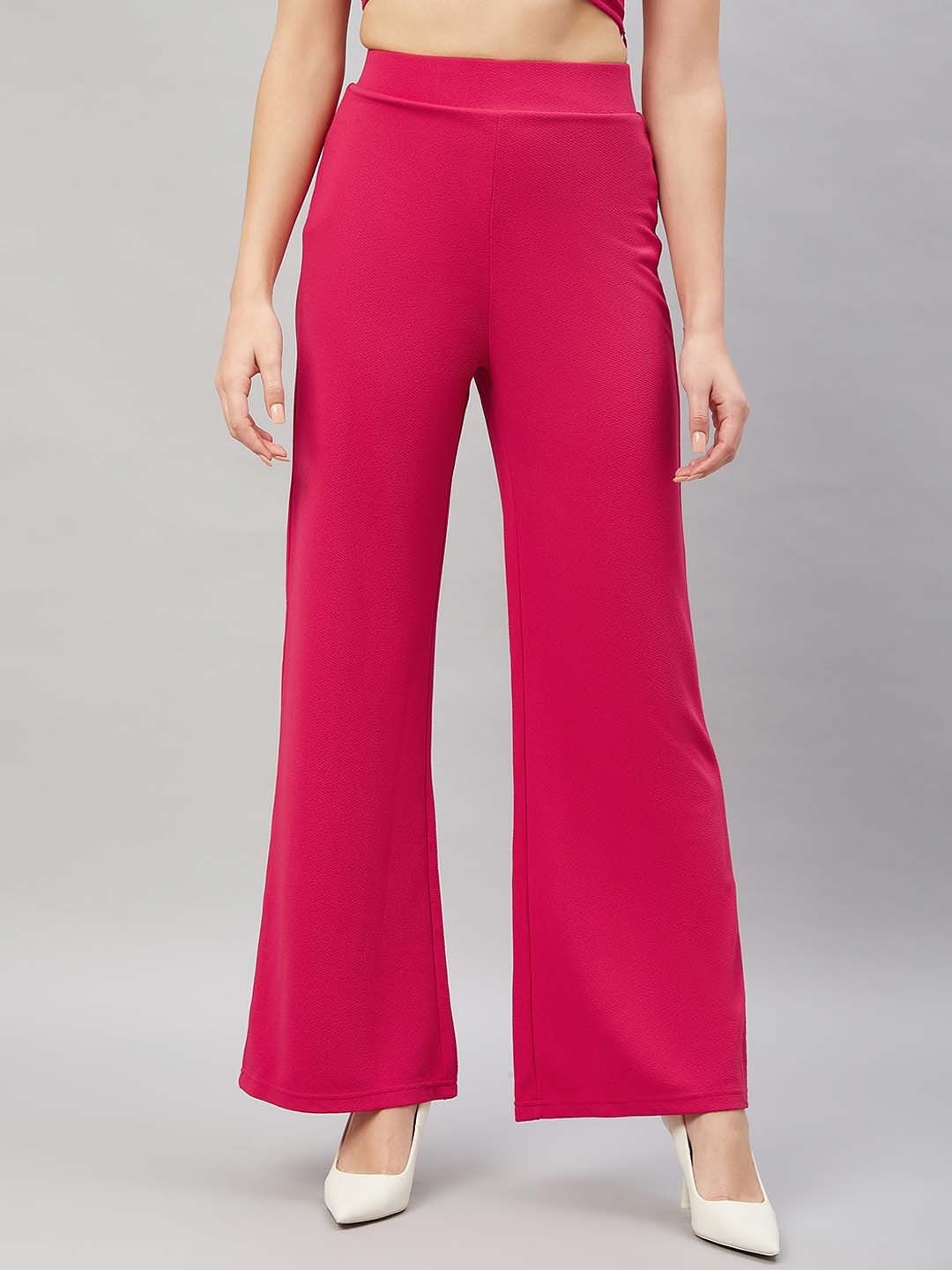 

Orchid Blues Women Flared High-Rise Parallel Trousers, Fuchsia