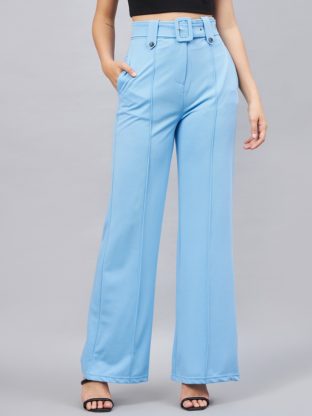 

Orchid Blues Women Flared High-Rise Trousers, Blue