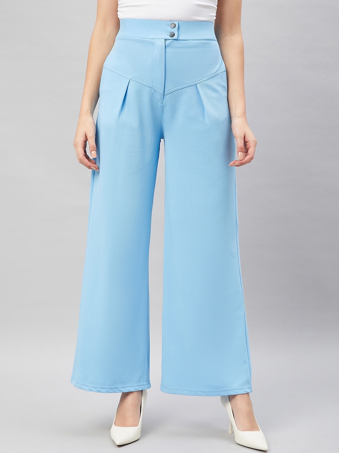 

Orchid Blues Women Flared High-Rise Parallel Trousers, Blue