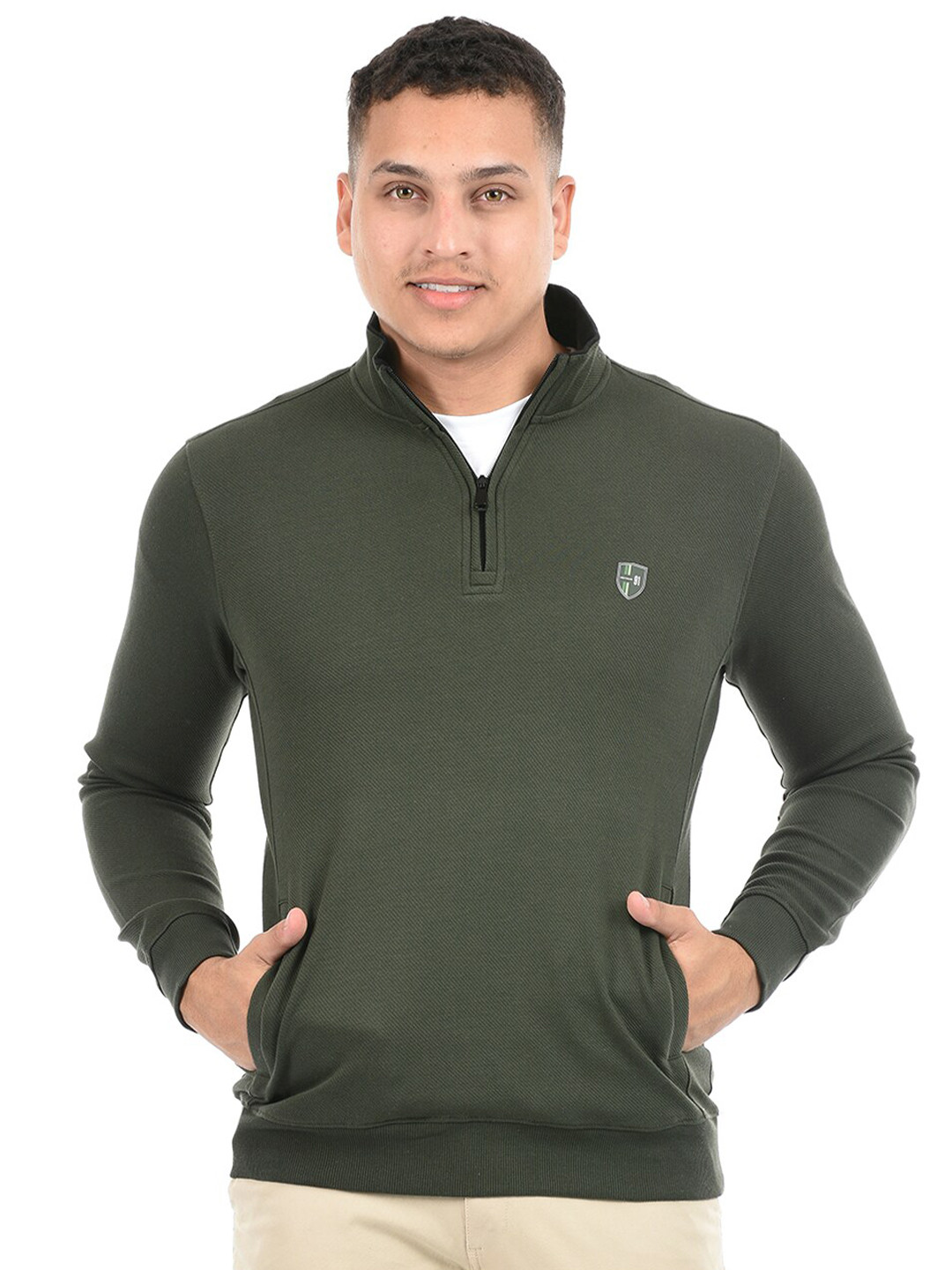 

Octave High Neck Half Zipper T-shirt, Green