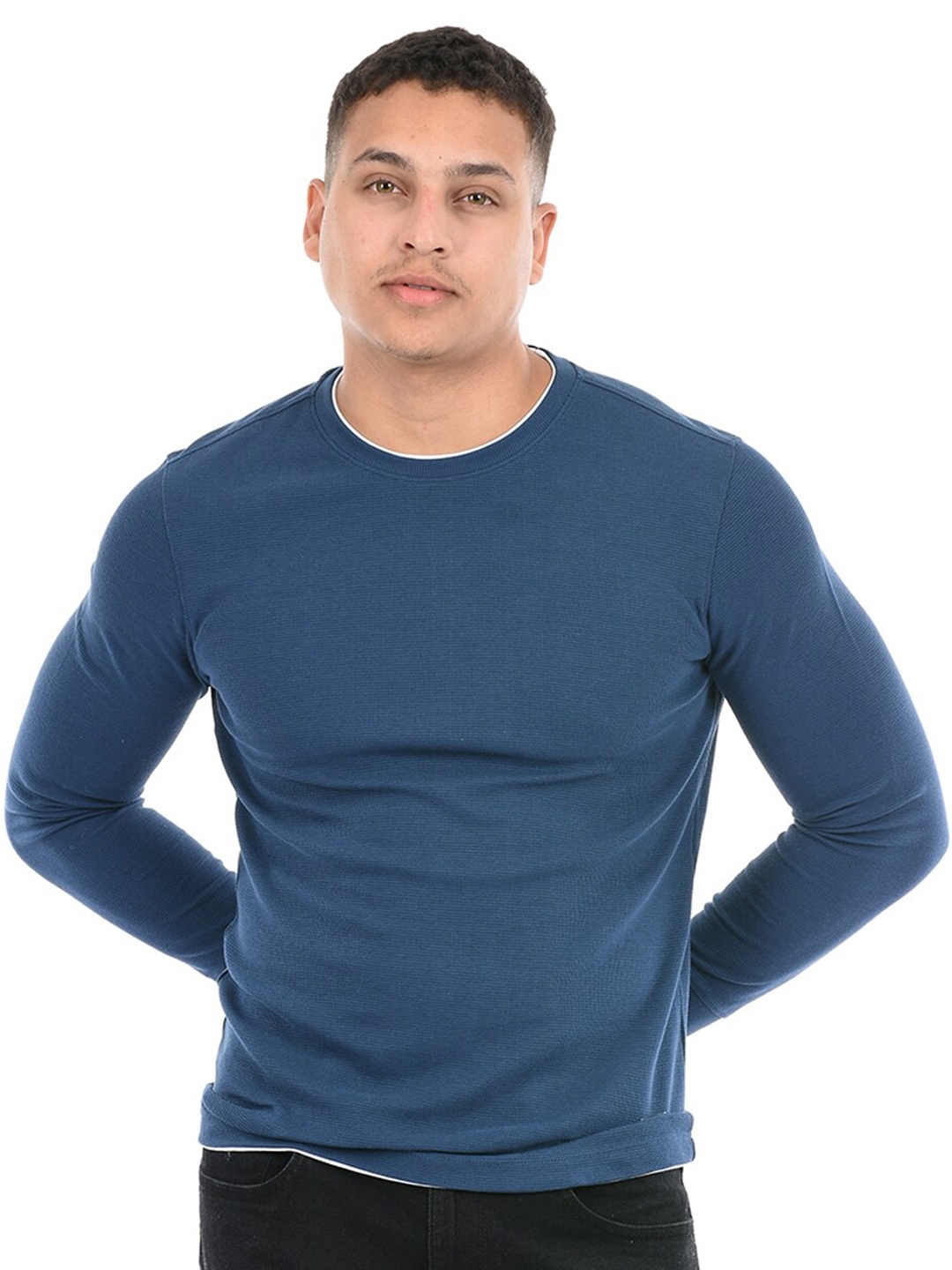 

Octave Round Neck Long Sleeves Casual T-shirt, Blue