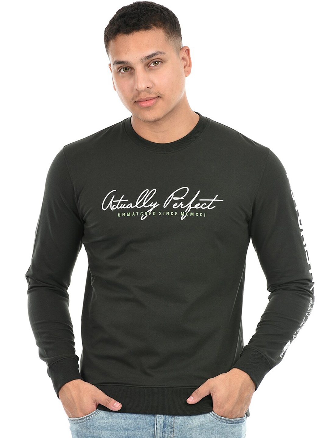 

Octave Typography Printed Round Neck Cotton T-shirt, Green