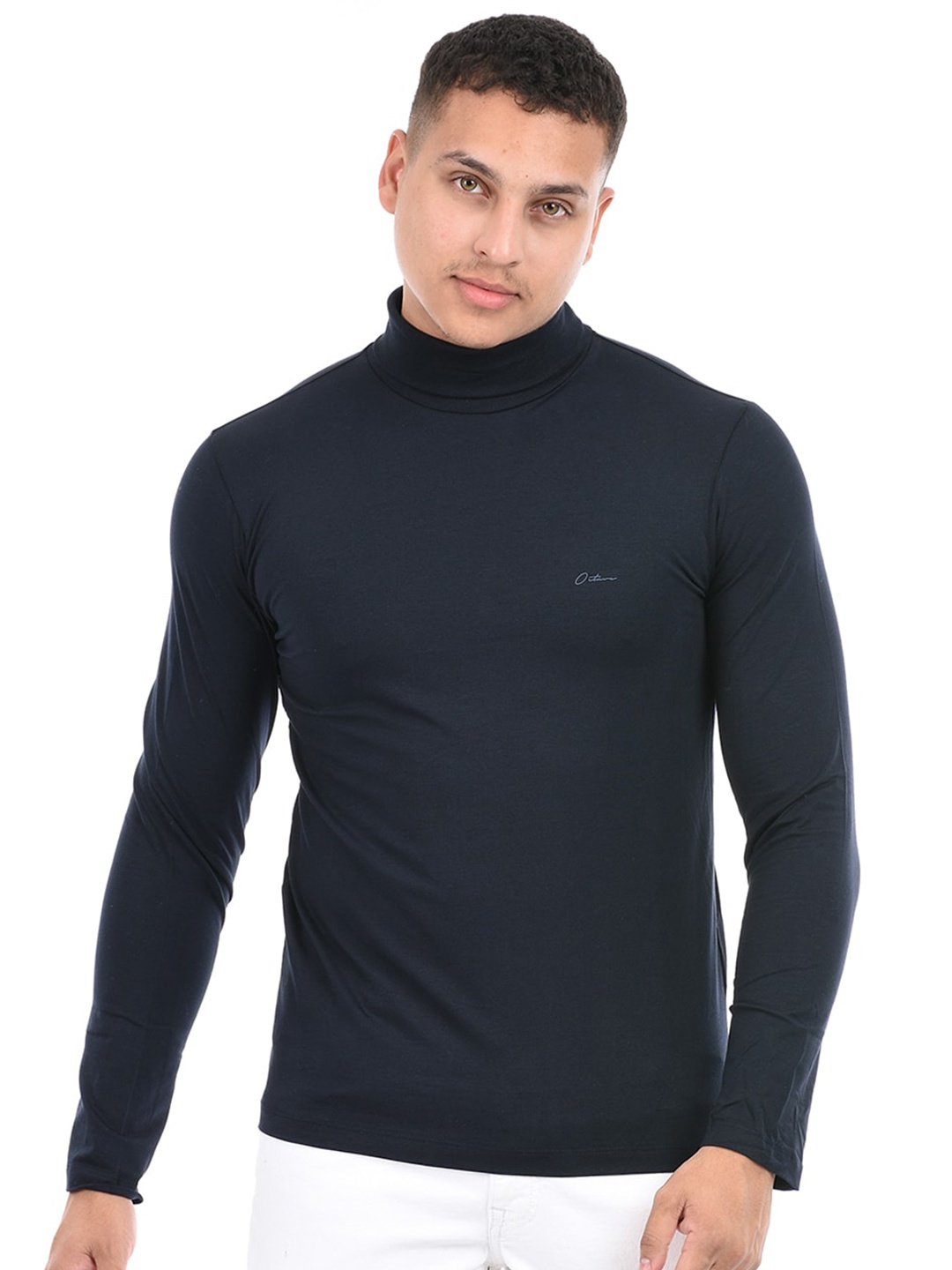 

Octave High Neck Long Sleeves Cotton T-shirt, Blue