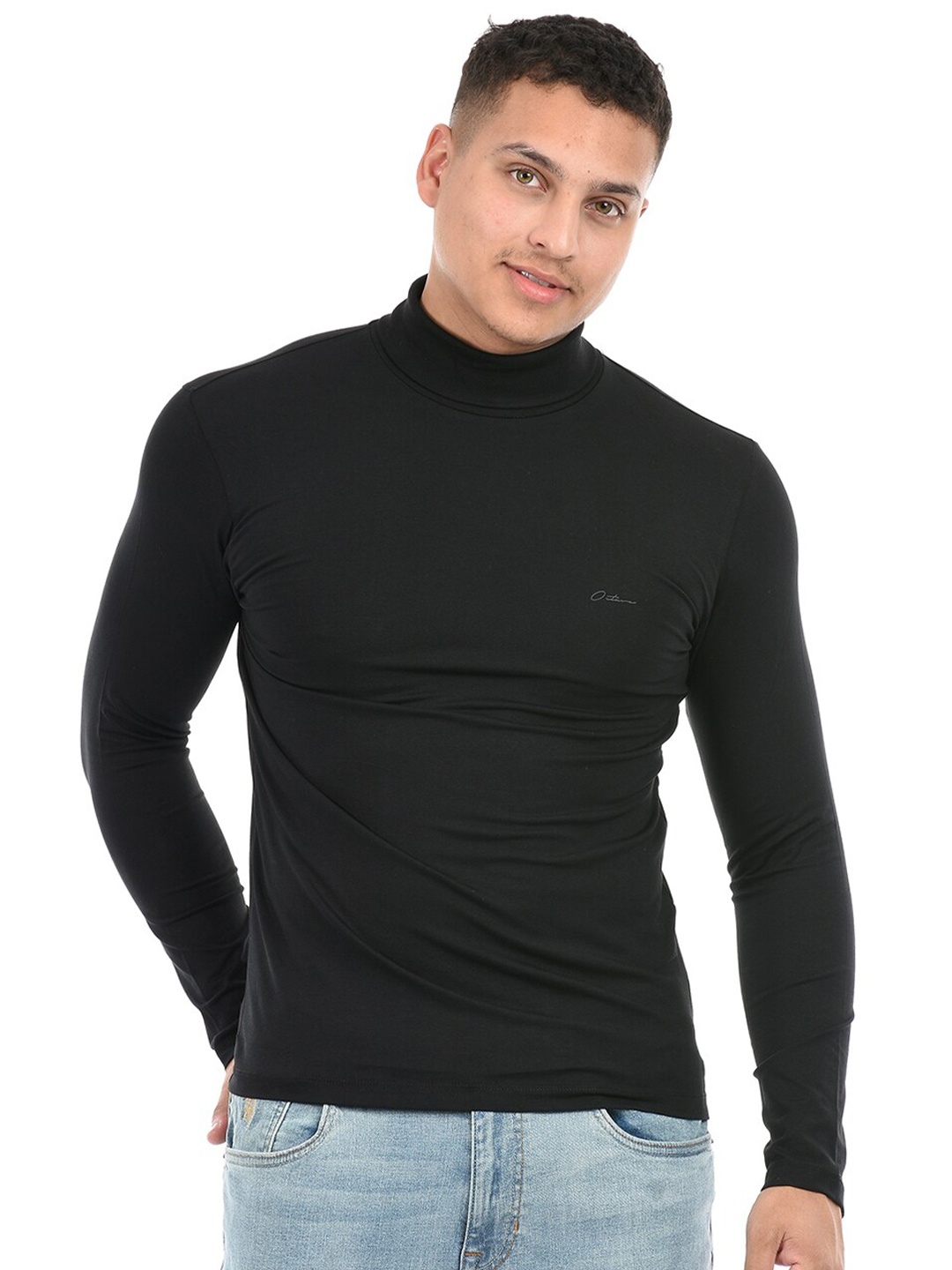 

Octave High Neck Long Sleeves Cotton T-shirt, Black