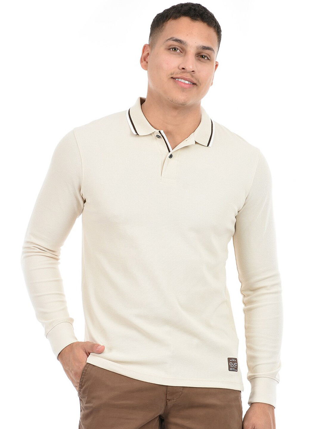 

Octave Polo Collar Cotton T-shirt, Beige