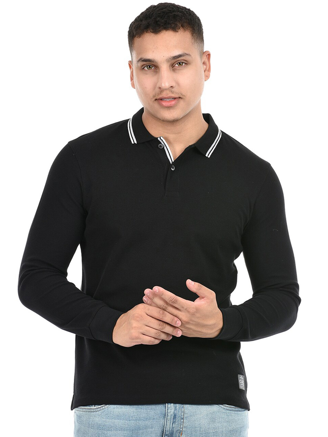 

Octave Polo Collar Cotton T-shirt, Black