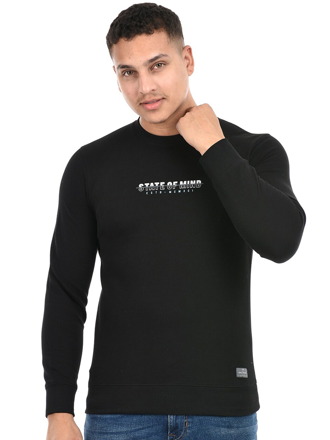 

Octave Typography Printed Cotton T-shirt, Black