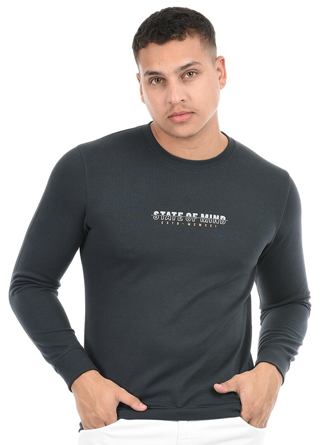 

Octave Typography Printed Cotton T-shirt, Grey