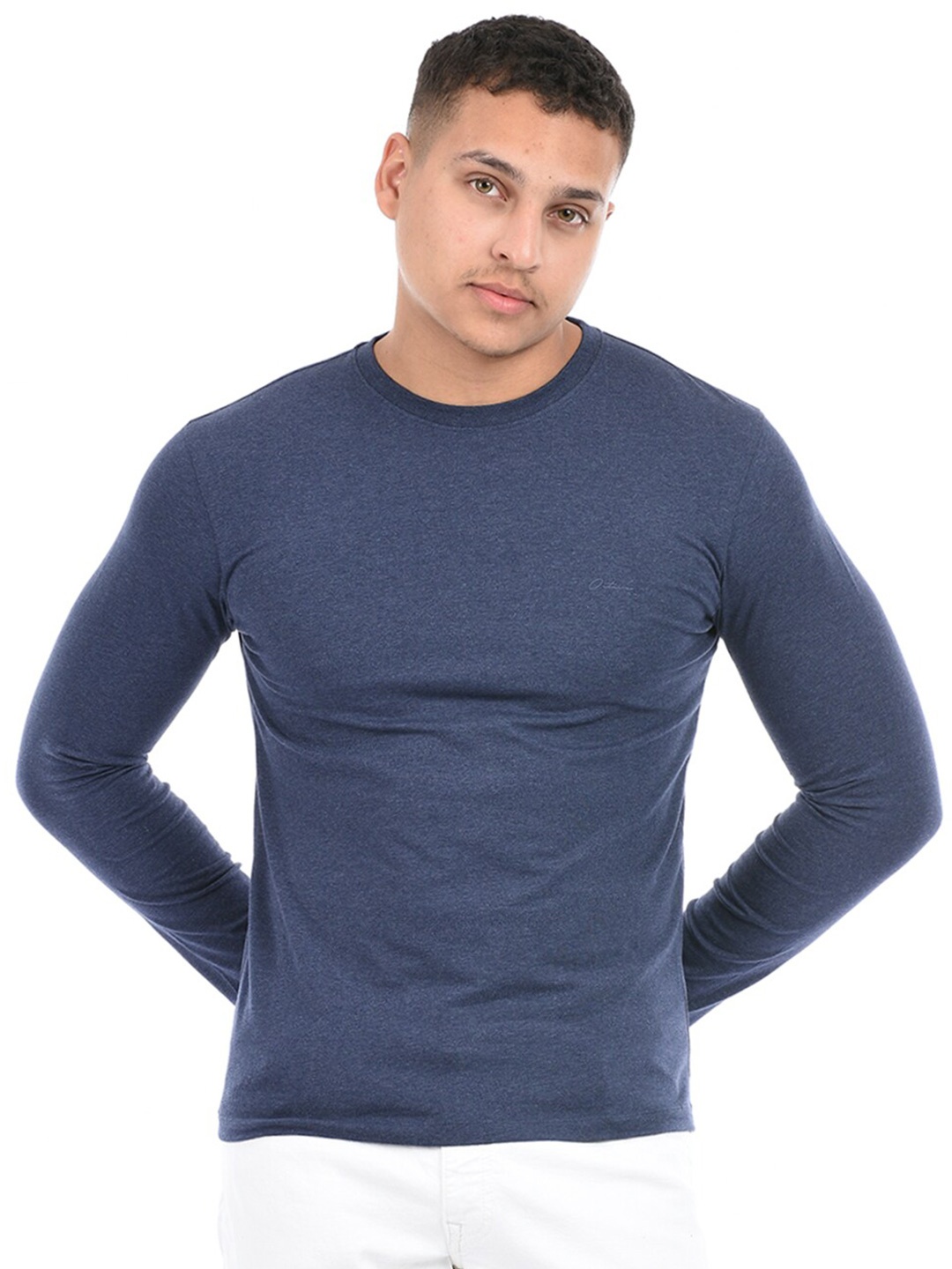 

Octave Round Neck Long Sleeves Cotton T-shirt, Blue