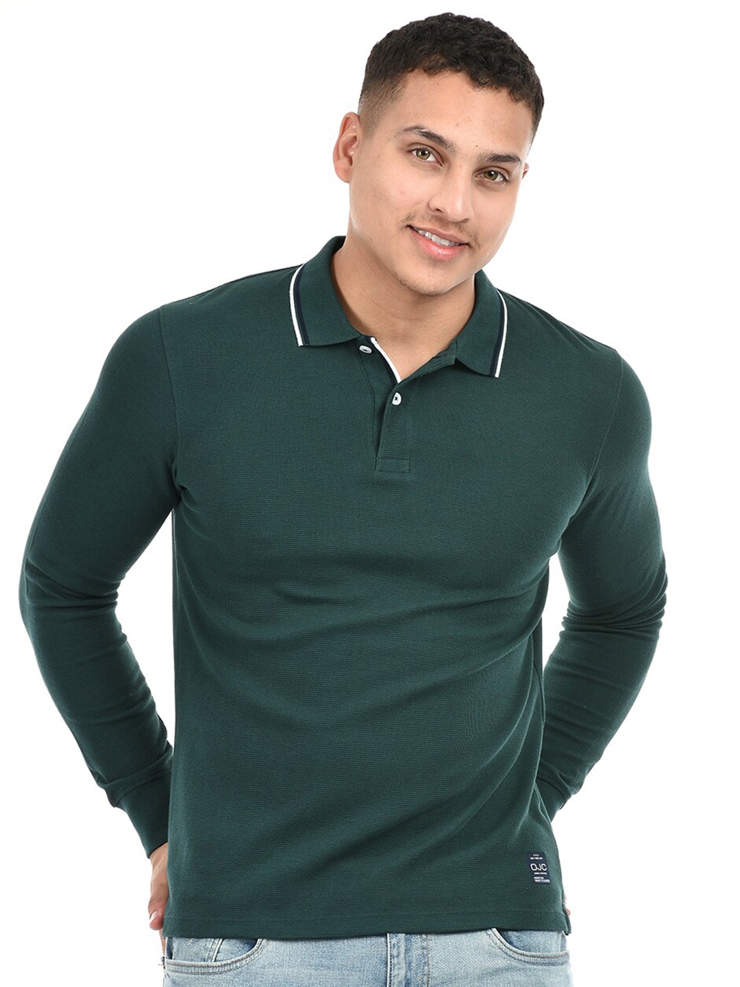 

Octave Polo Collar Long Sleeves Cotton T-shirt, Green