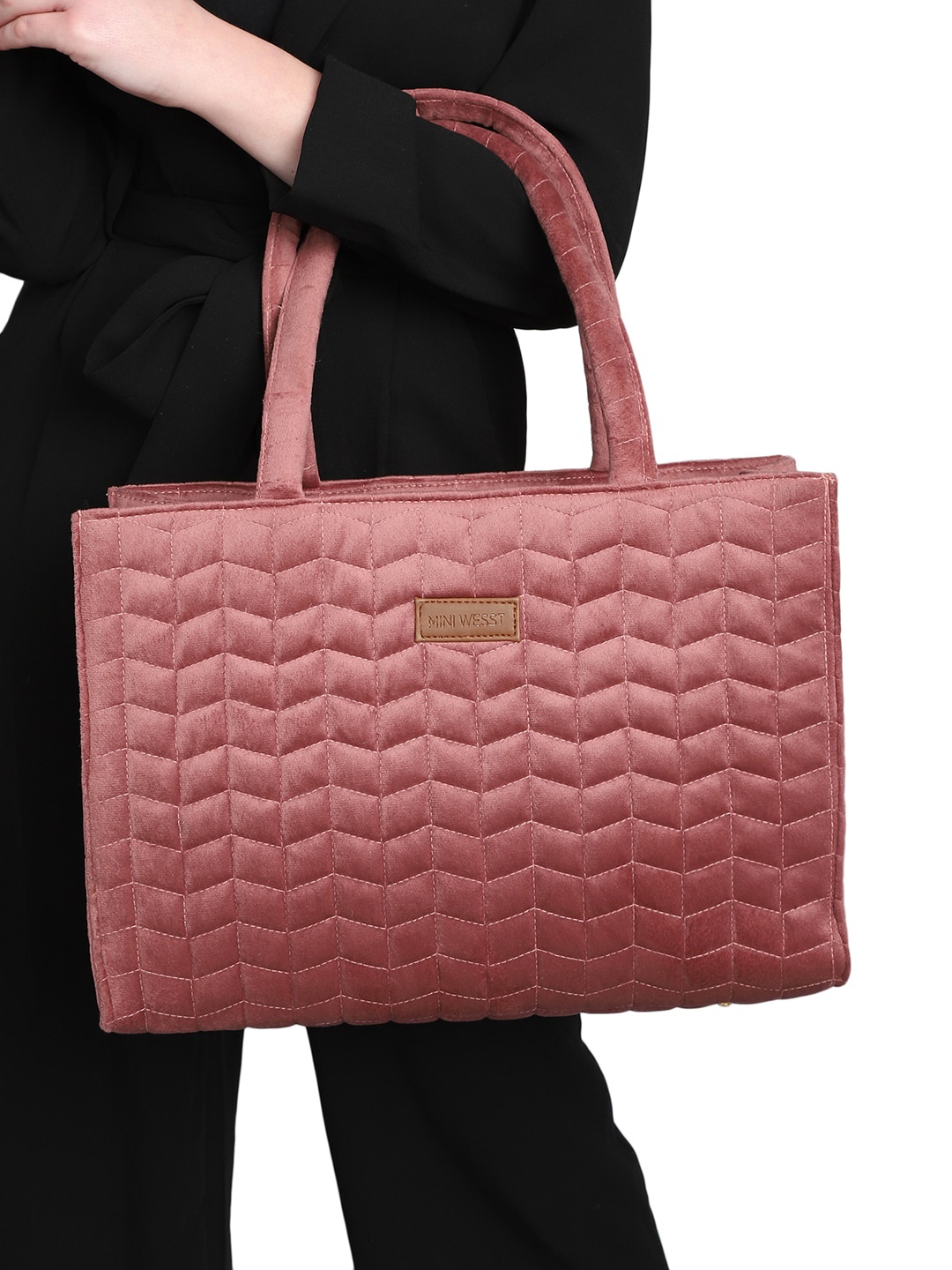 

MINI WESST Suede Structured Quilted Handheld Bag, Mauve