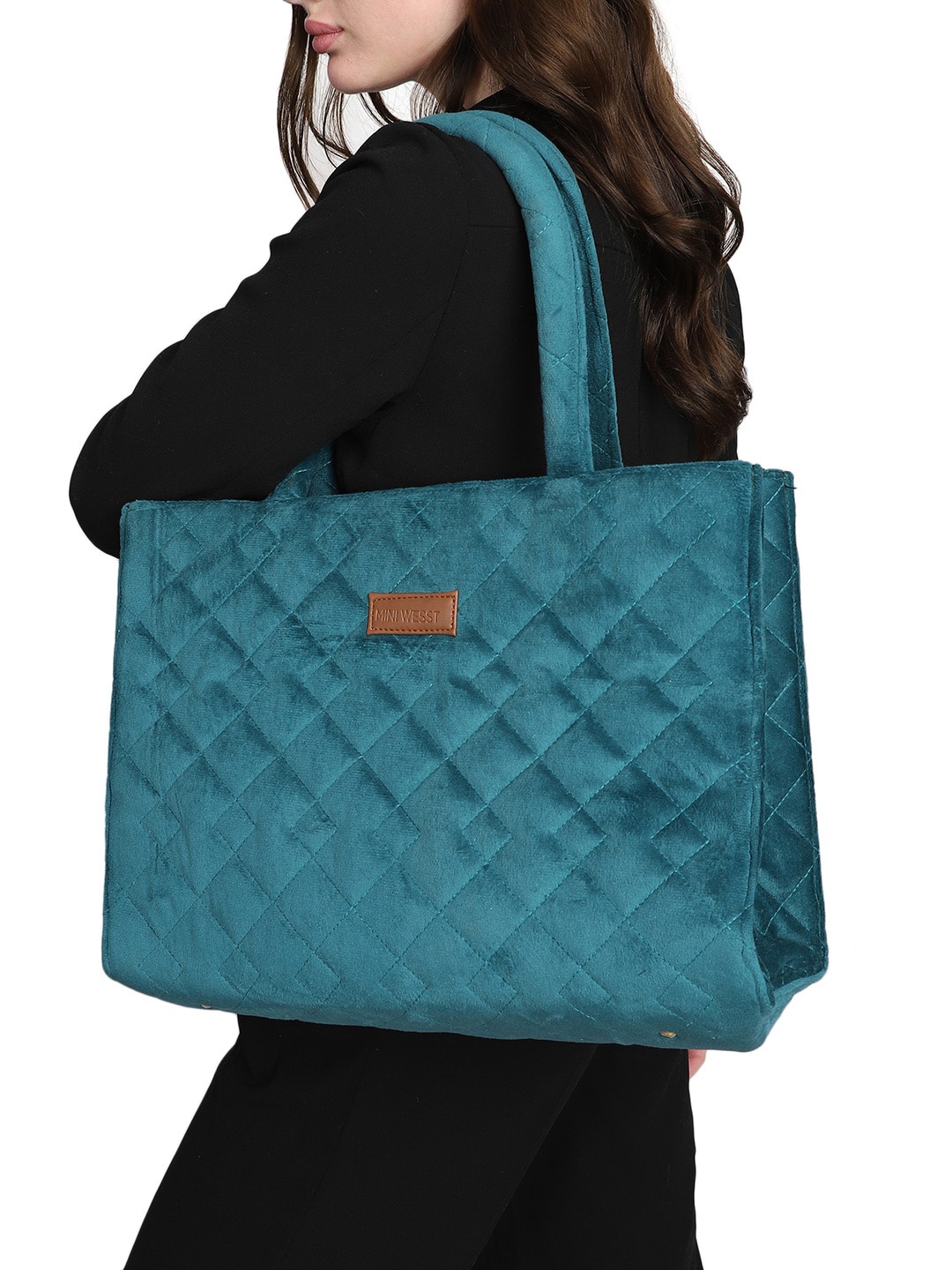 

MINI WESST Structured Handheld Bag with Quilted-Up to 16 inch, Blue