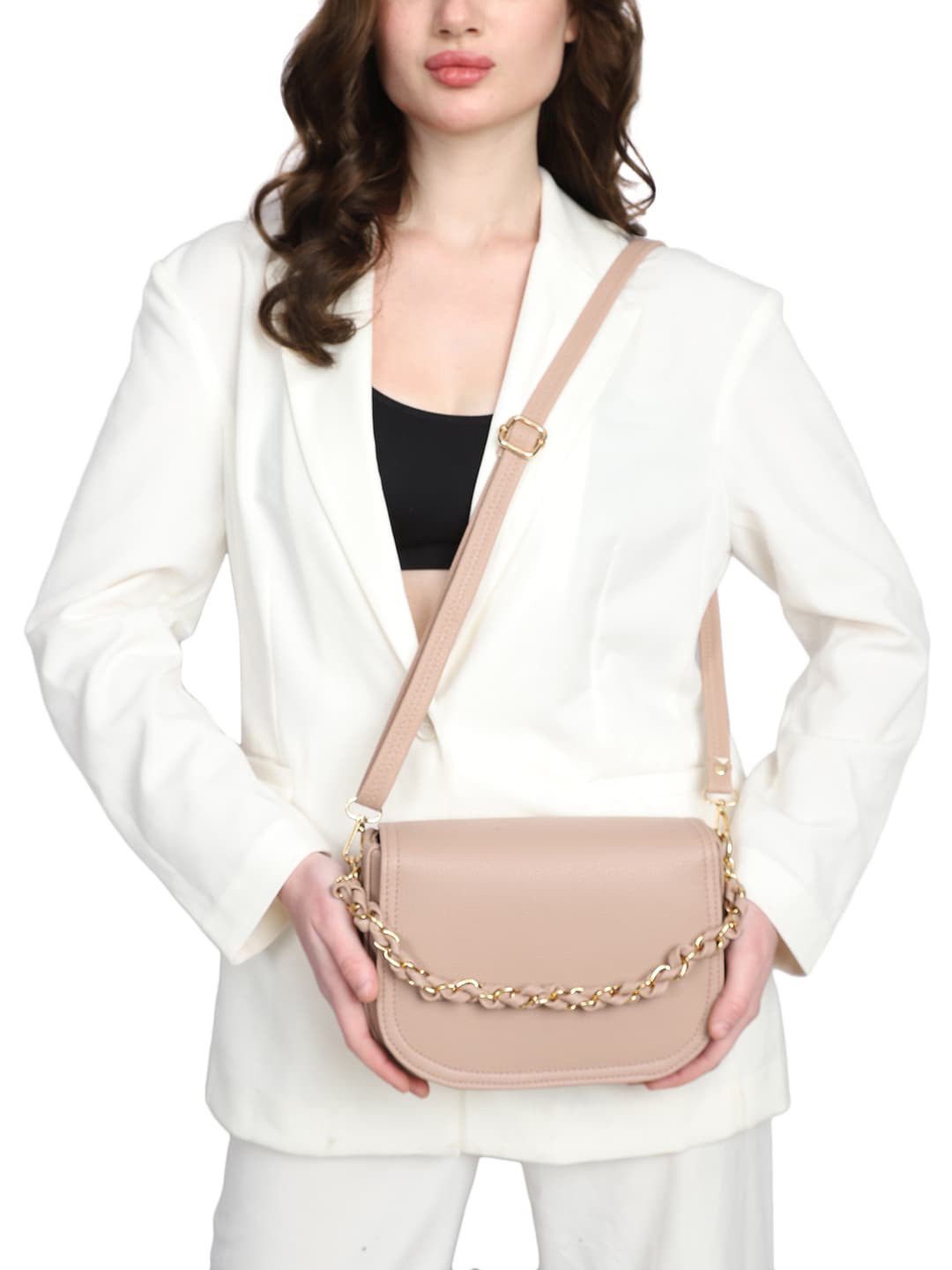 

MINI WESST Synthetic Leather Handheld Bag, Beige