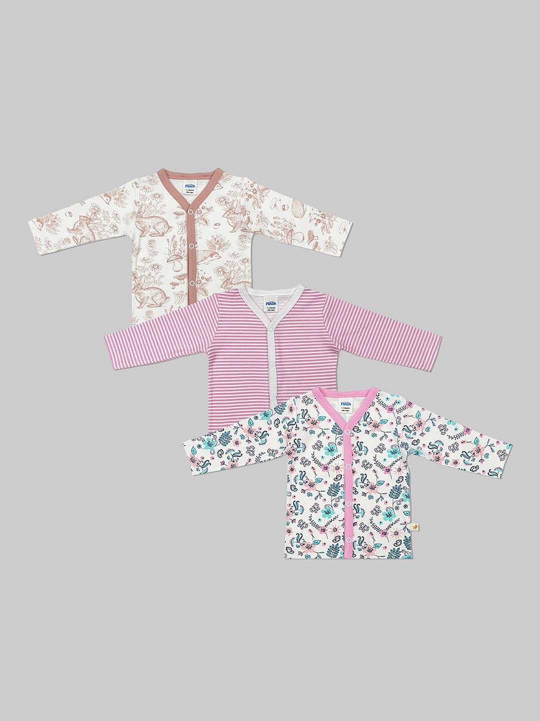 

BAESD Infants Girls Pack of 3 Printed V-Neck Pure Cotton Jablas, Pink