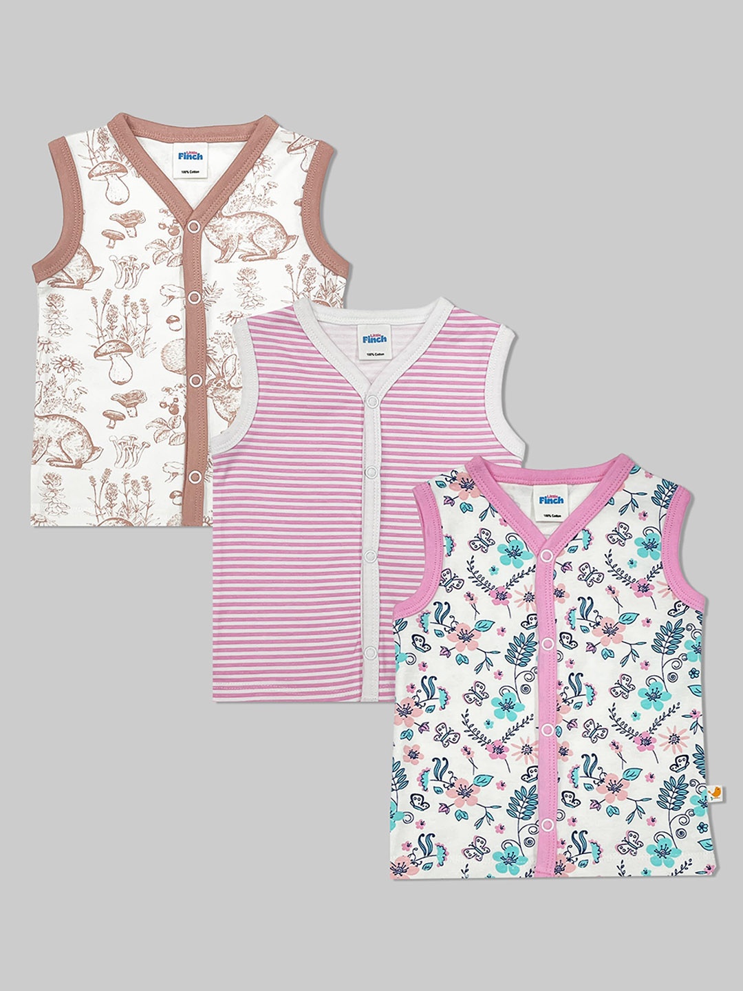 

BAESD Infants Girls Pack of 3 Printed V-Neck Pure Cotton Jablas, Pink