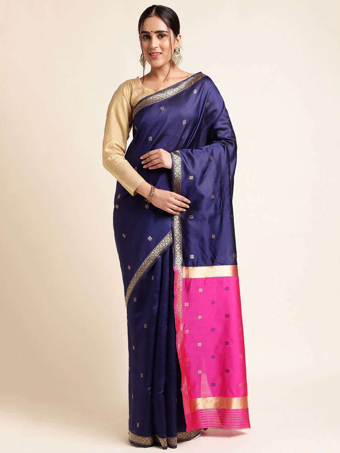 

MORLY Floral Woven Design Zari Kanjeevaram Saree, Blue