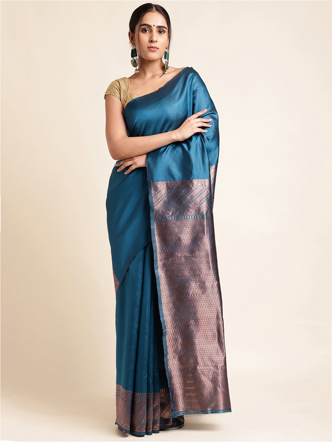 

MORLY Woven Design Zari Kanjeevaram Saree, Green
