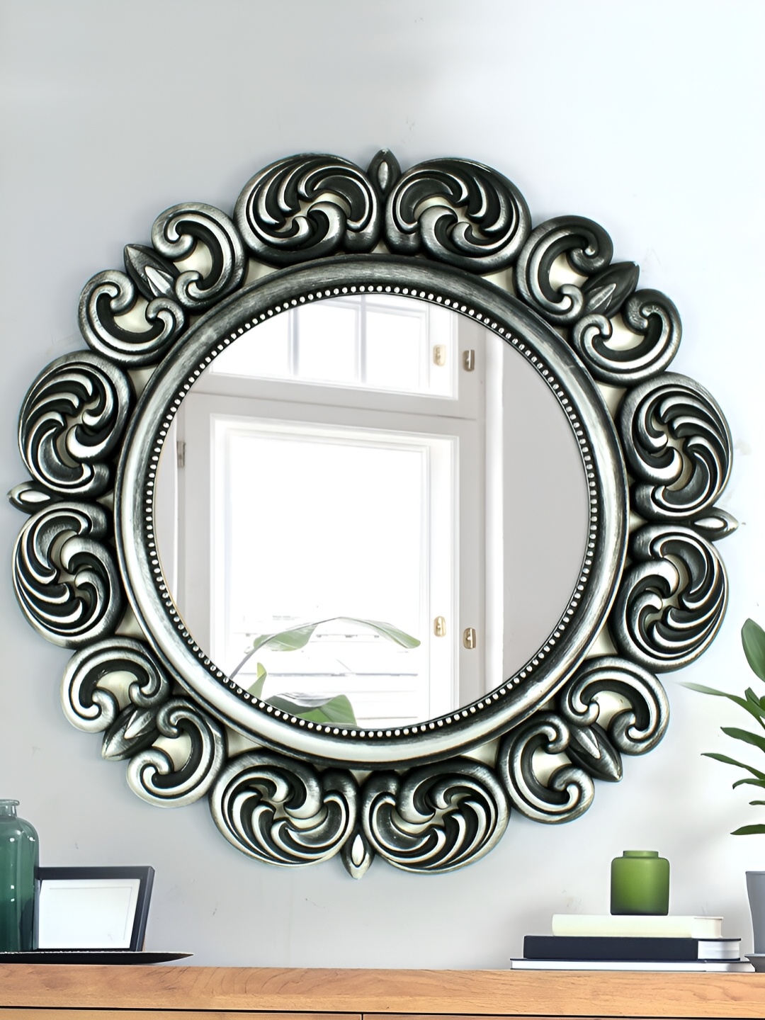 

TIED RIBBONS Silver Toned Decorative Framed Wall Mirror