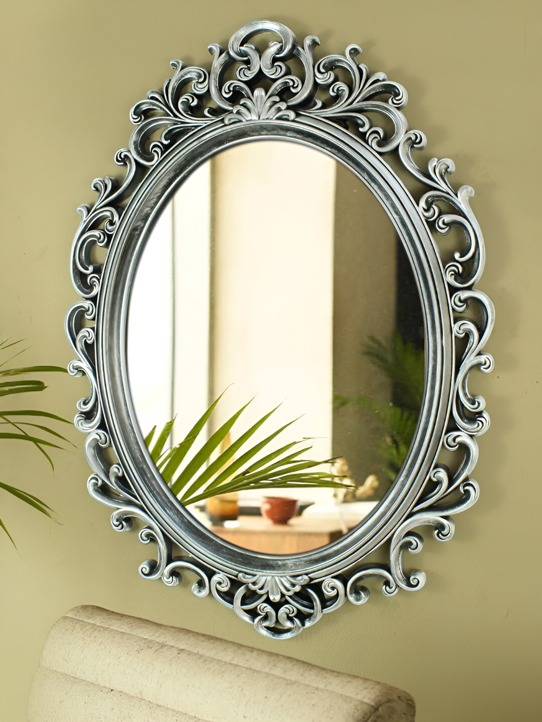

TIED RIBBONS Silver-Toned Oval Framed Wall Mirror