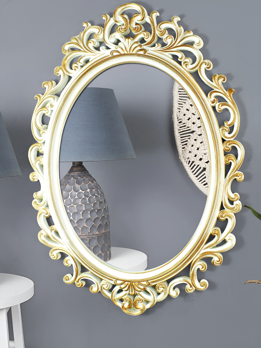 

TIED RIBBONS Gold Toned Oval Shaped Framed Wall Mirror