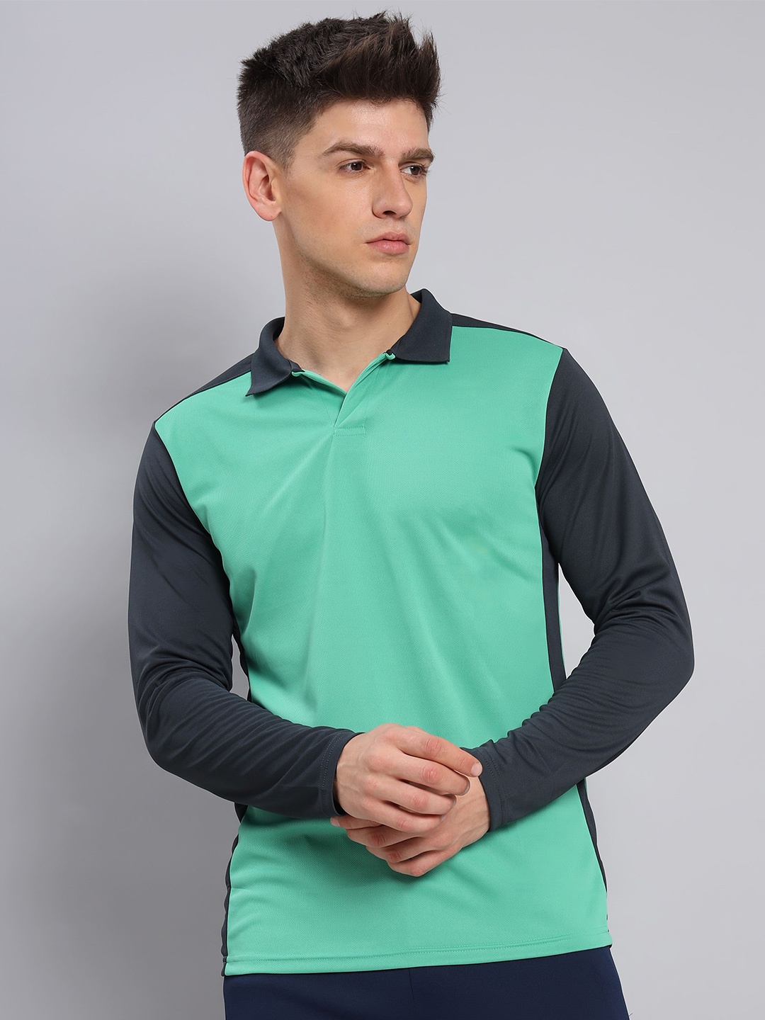 

Technosport Slim Fit Colourblocked Polo Collar Long Sleeves T-shirt, Green