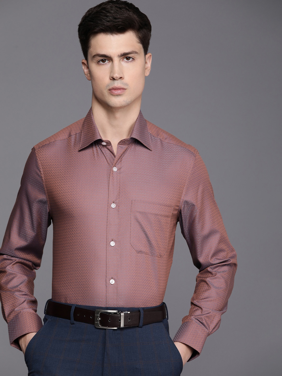 

Louis Philippe Pure Cotton Classic Fit Self Design Opaque Formal Shirt, Rust